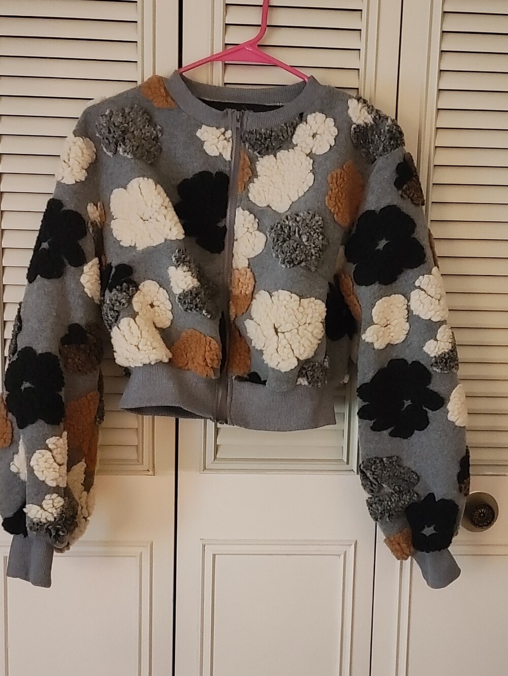 Womens Colorful Gray Floral Bomber Jacket Cropped Shein Zipper